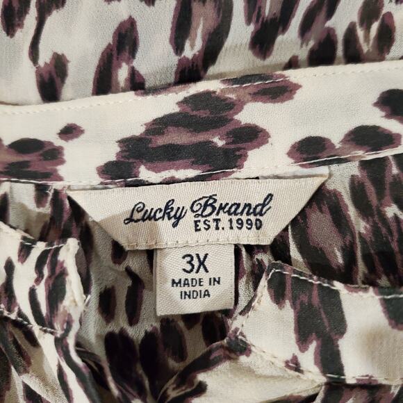 Lucky Brand Womens Sheer Leopard Animal Print Button Blouse Top Size 3X Mob Wife - Picture 7 of 9